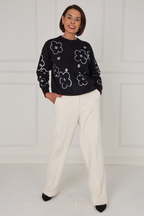 Alice embellished flower knitwear in black - Bond Street Store