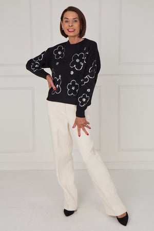 Alice embellished flower knitwear in black - Bond Street Store