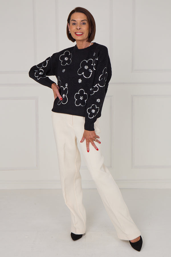 Alice embellished flower knitwear in black - Bond Street Store
