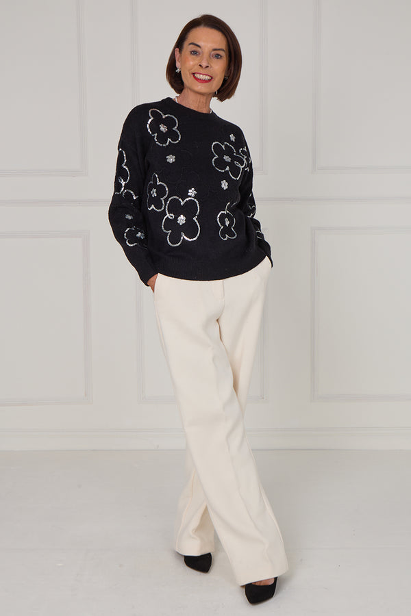 Alice embellished flower knitwear in black - Bond Street Store