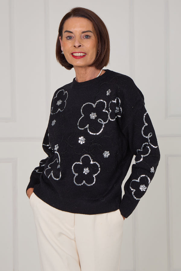 Alice embellished flower knitwear in black - Bond Street Store