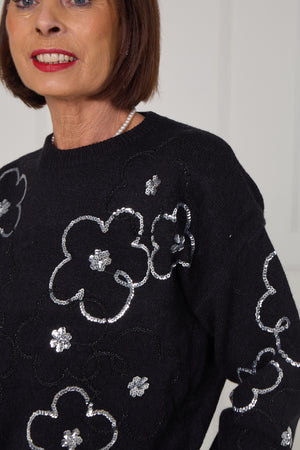 Alice embellished flower knitwear in black - Bond Street Store