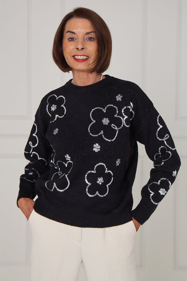 Alice embellished flower knitwear in black - Bond Street Store