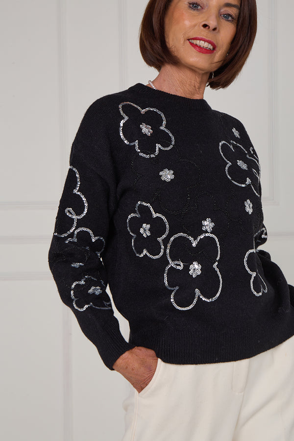 Alice embellished flower knitwear in black - Bond Street Store