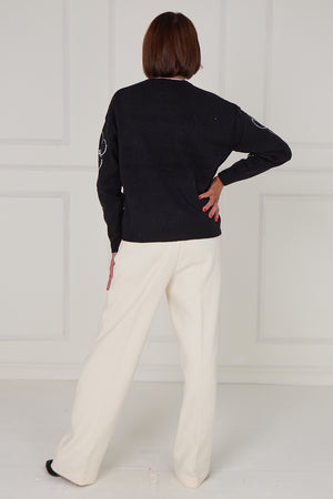 Alice embellished flower knitwear in black - Bond Street Store