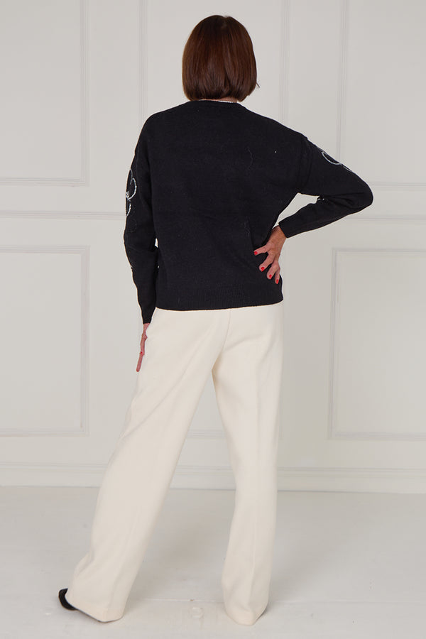 Alice embellished flower knitwear in black - Bond Street Store