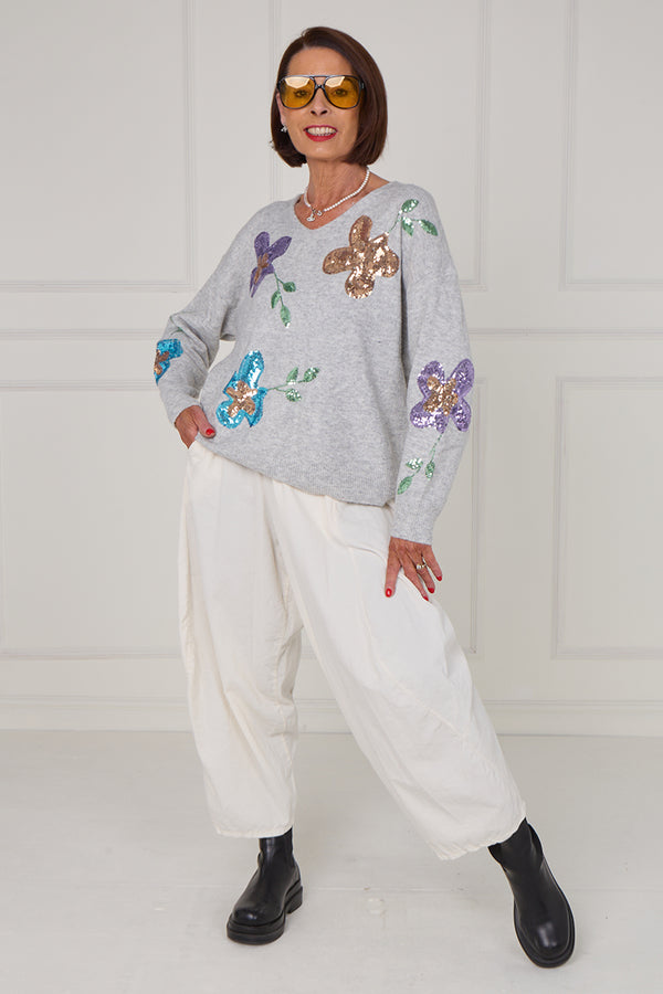 Anna Embellished sequin flower in grey