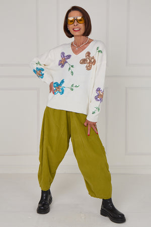 Anna Embellished sequin flower in cream - Bond Street Store