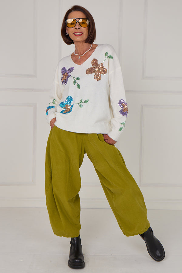 Anna Embellished sequin flower in cream - Bond Street Store