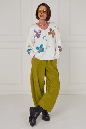 Anna Embellished sequin flower in cream - Bond Street Store