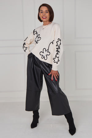 Lucy embroidered swirl flower knitwear in cream - Bond Street Store
