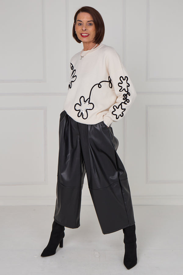 Lucy embroidered swirl flower knitwear in cream - Bond Street Store