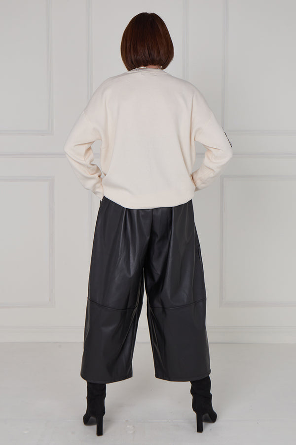 Lucy embroidered swirl flower knitwear in cream - Bond Street Store