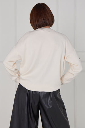 Lucy embroidered swirl flower knitwear in cream - Bond Street Store