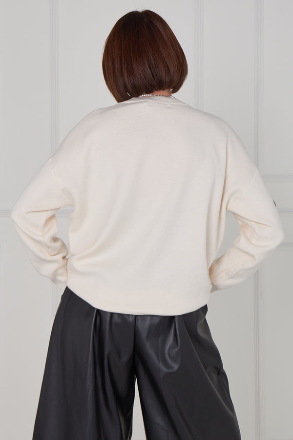 Lucy embroidered swirl flower knitwear in cream - Bond Street Store