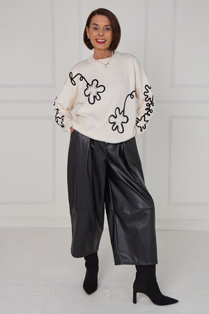 Lucy embroidered swirl flower knitwear in cream - Bond Street Store