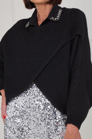 Tara crossover knitwear in black