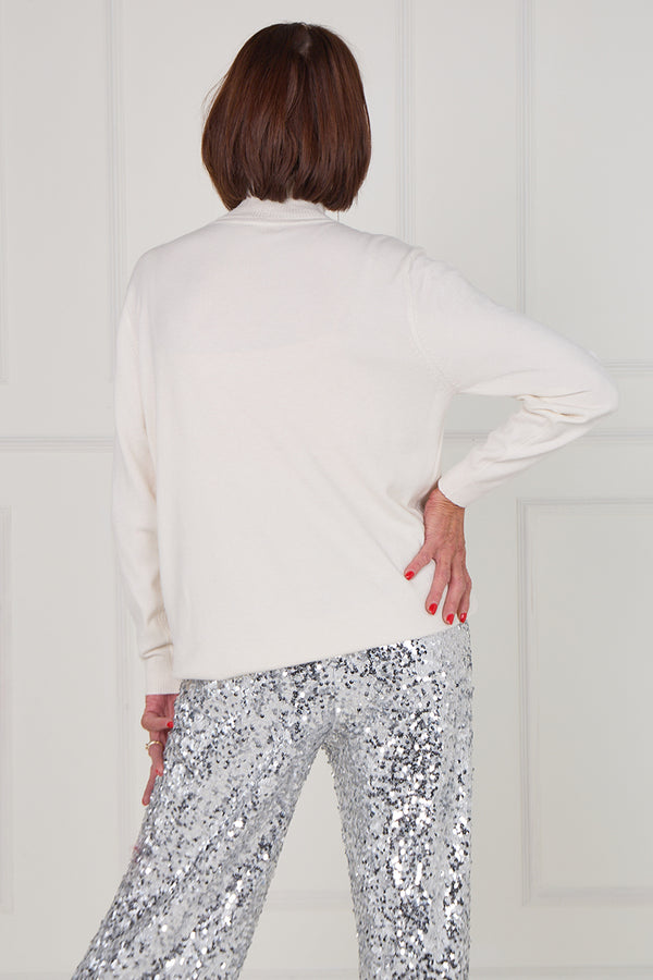 Sequin bow knitwear in ecru