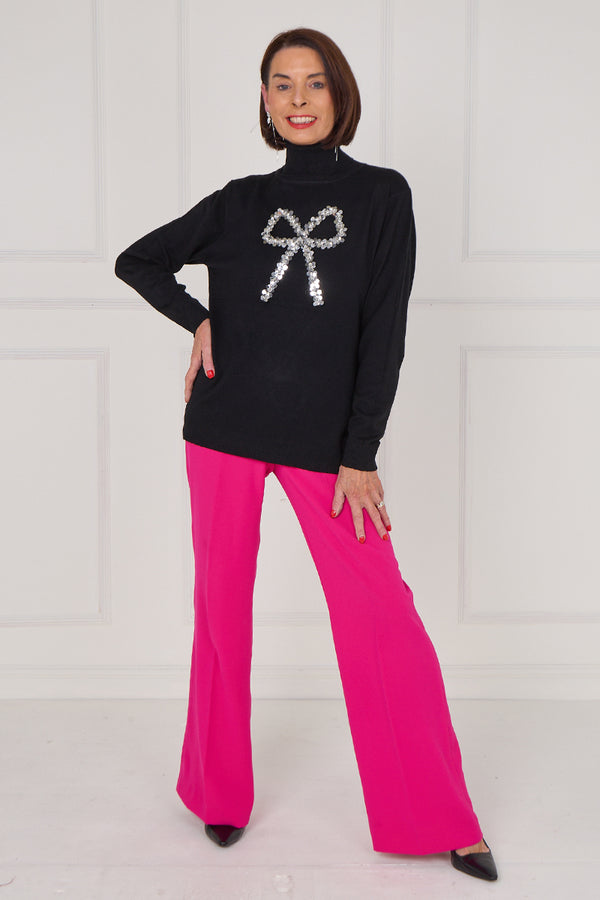 Sequin bow knitwear in black