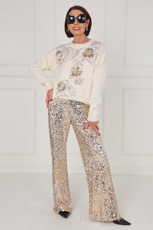 Gabby gold embellished knitwear in gold