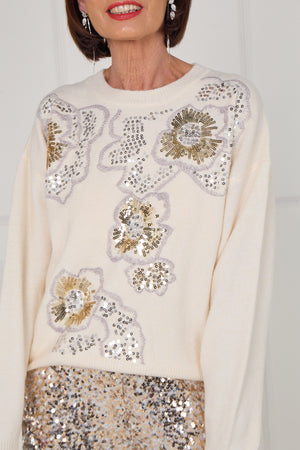 Gabby gold embellished knitwear in gold