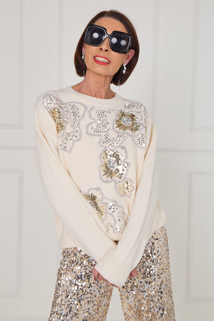 Gabby gold embellished knitwear in gold