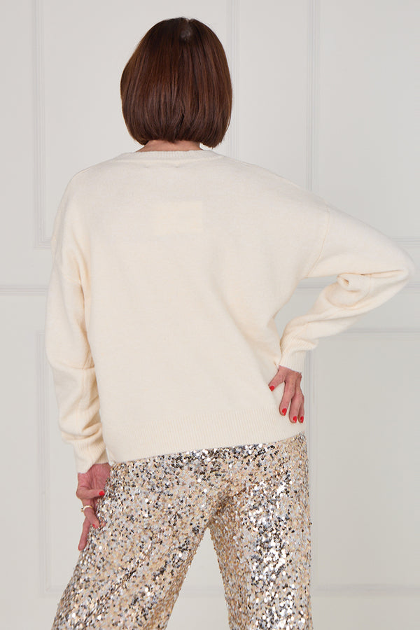 Gabby gold embellished knitwear in gold