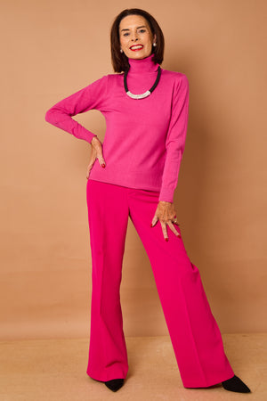 Patchouli roll neck top in cerise pink