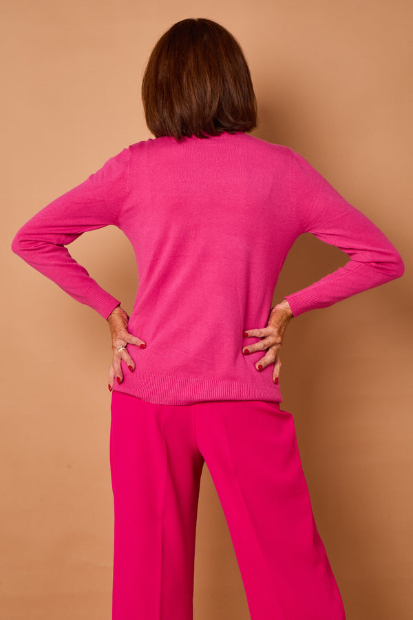 Patchouli roll neck top in cerise pink