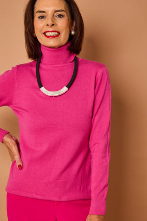 Patchouli roll neck top in cerise pink