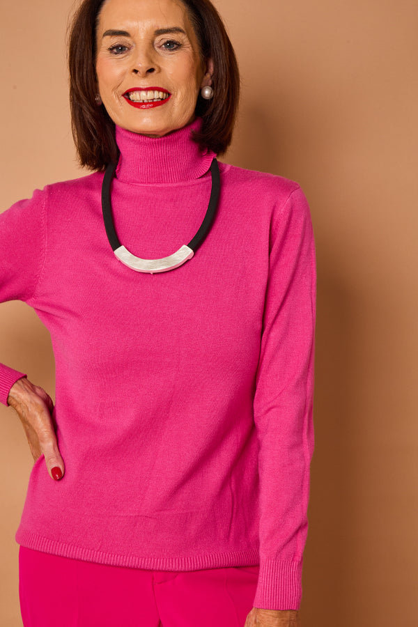 Patchouli roll neck top in cerise pink