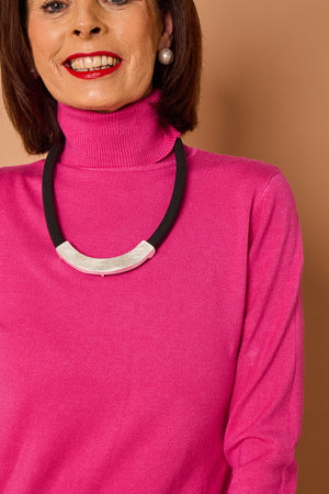 Patchouli roll neck top in cerise pink