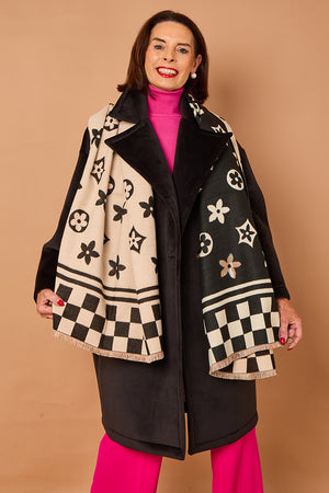Alberto reversible scarf in black and beige