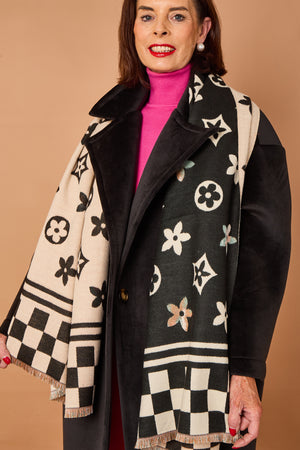 Alberto reversible scarf in black and beige
