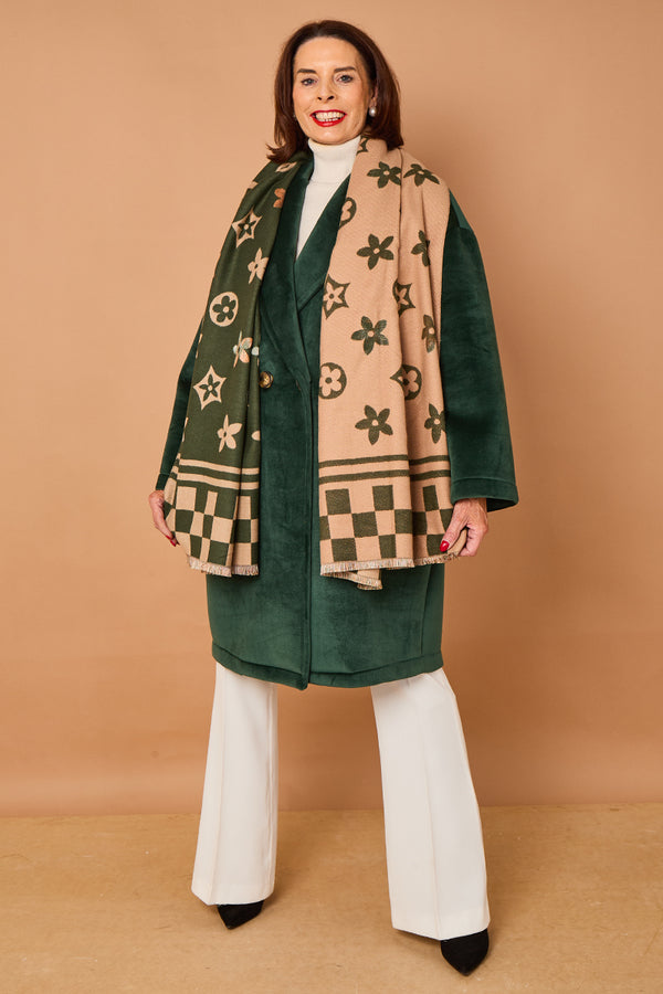 Alberto reversible scarf in sage and beige