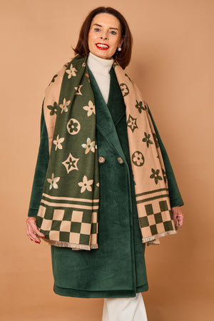 Alberto reversible scarf in sage and beige
