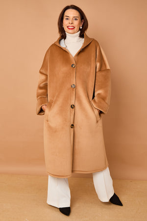 Alberto hooded long coat in camel