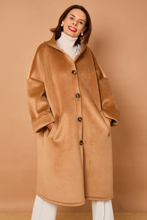 Alberto hooded long coat in camel
