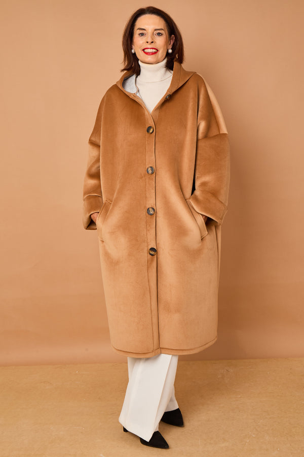 Alberto hooded long coat in camel