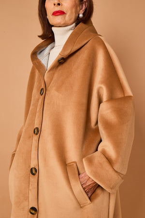 Alberto hooded long coat in camel