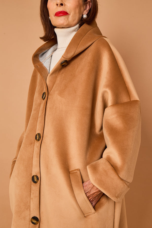 Alberto hooded long coat in camel
