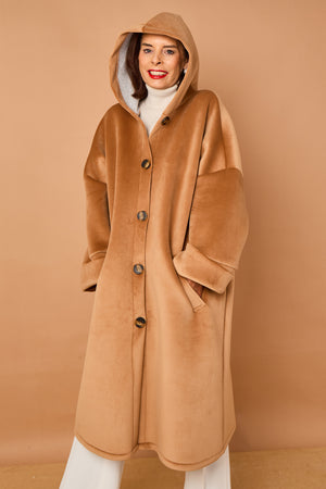 Alberto hooded long coat in camel