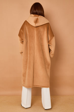 Alberto hooded long coat in camel