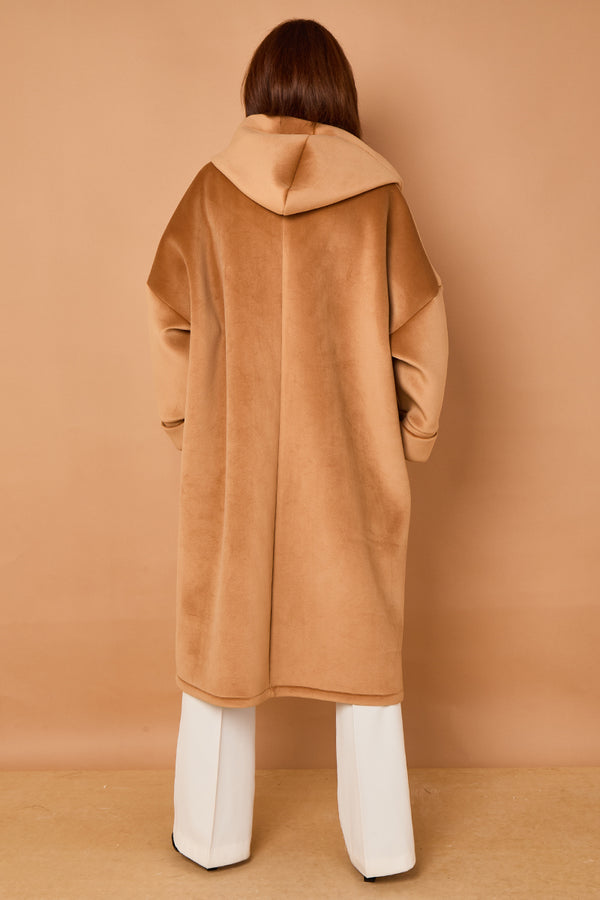 Alberto hooded long coat in camel
