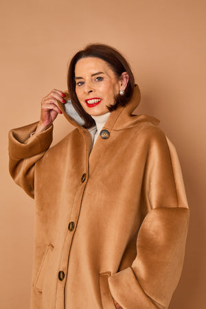 Alberto hooded long coat in camel