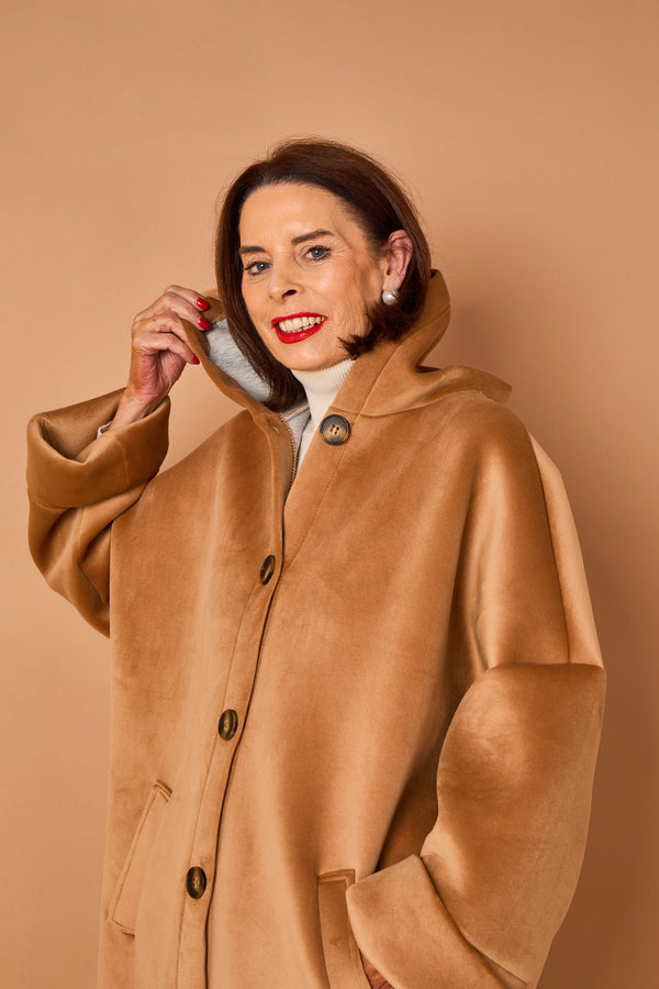 Alberto hooded long coat in camel
