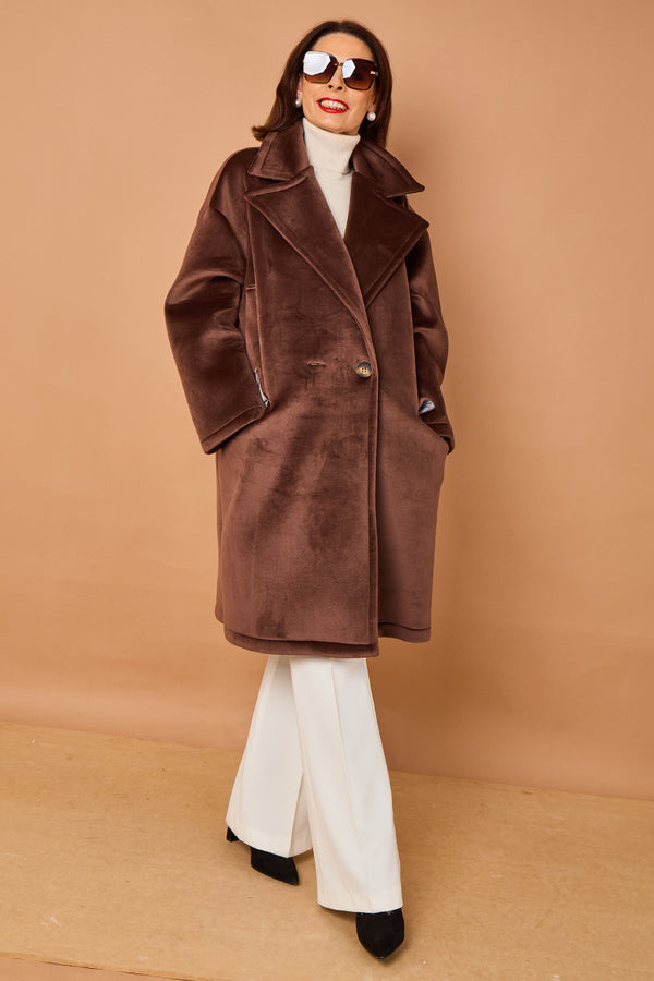 Alberto three quarter coat in chocolate - PRE ORDER 24TH OCTOBER DISPATCH DAY