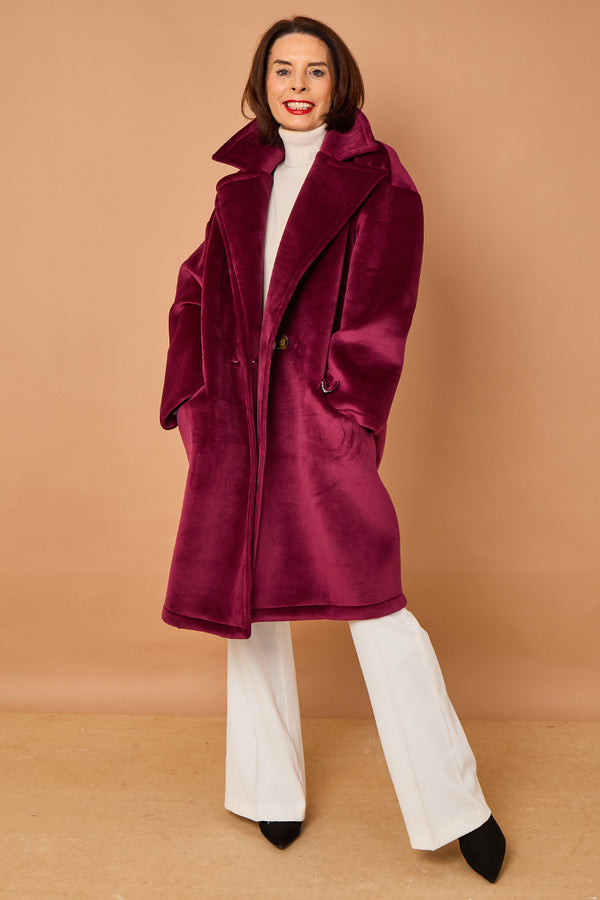 Alberto three quarter coat in mulberry - PRE ORDER 24TH OCTOBER DISPATCH DAY