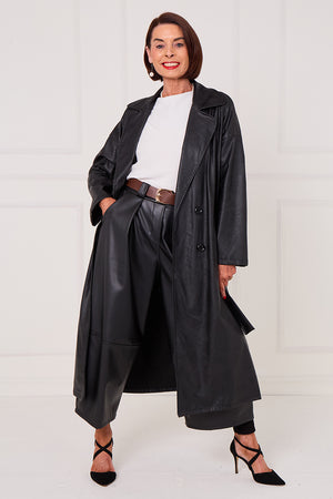 Piero PU long coat in black