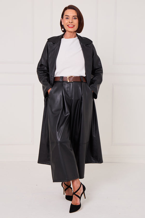 Piero PU long coat in black